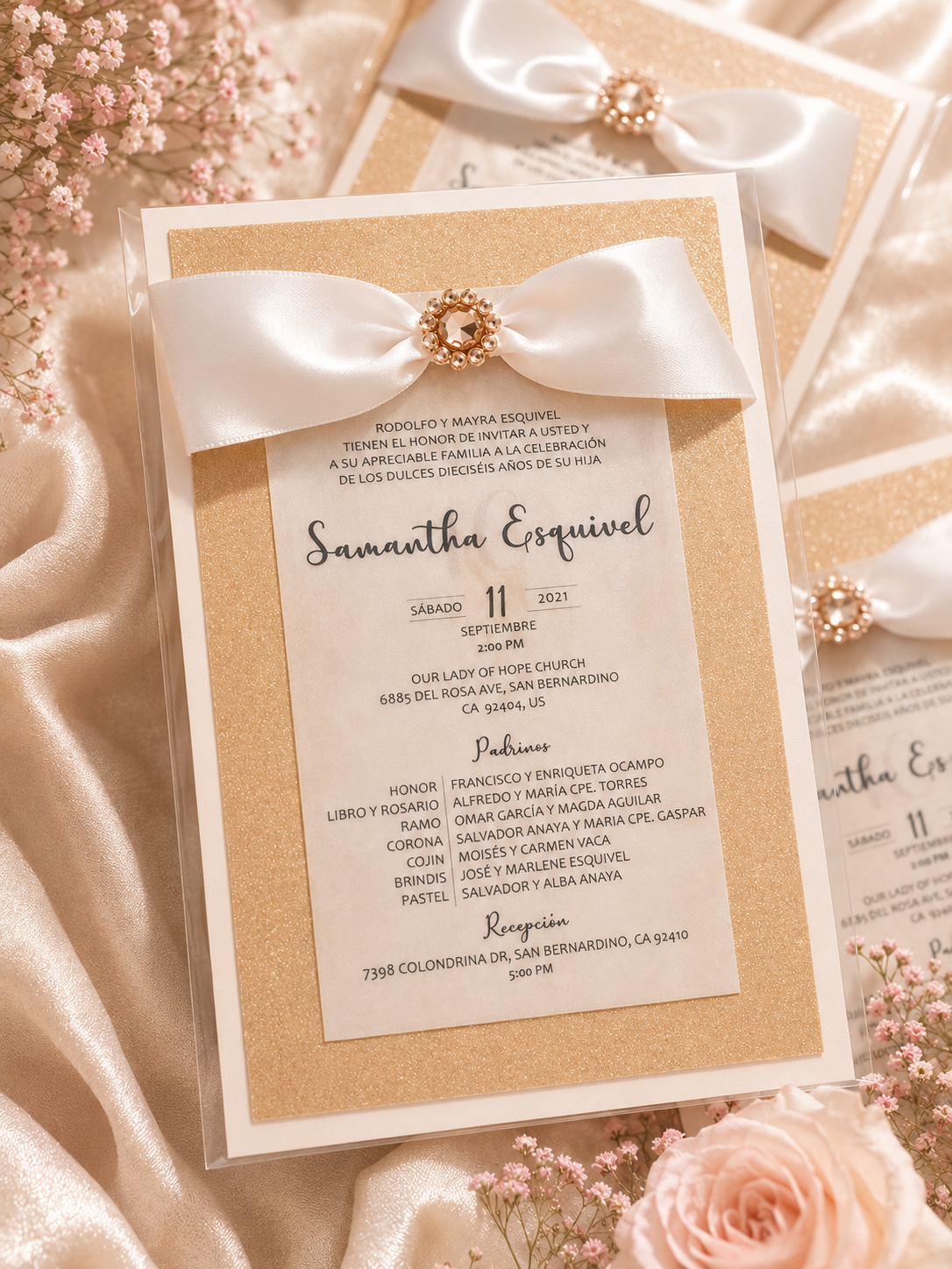 Elegant Gold Glitter Quinceañera Invitation