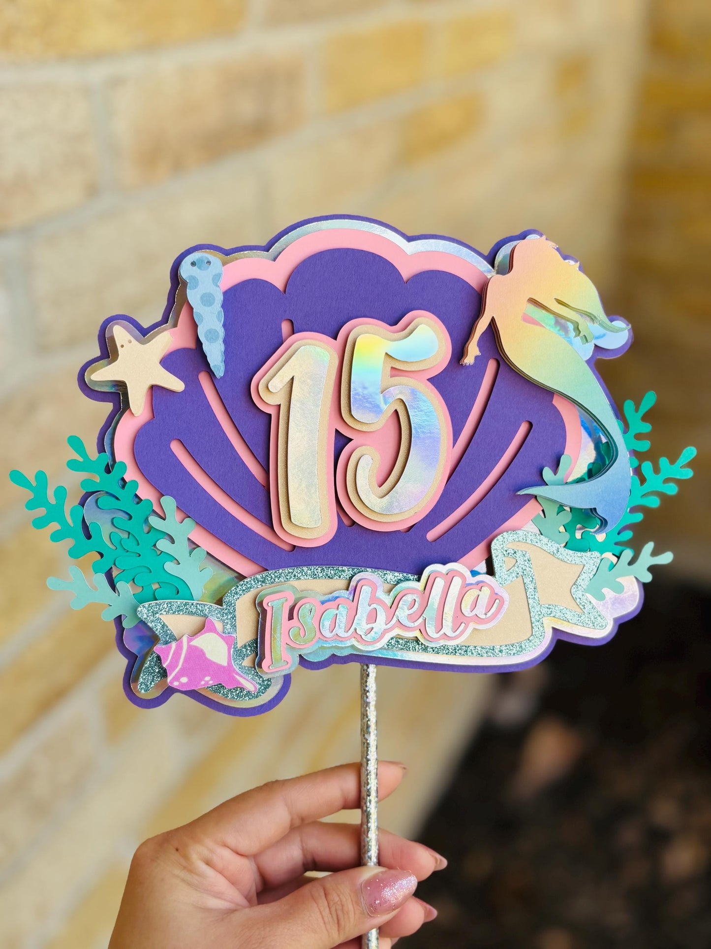Mermaid Quinceañera Cake Topper