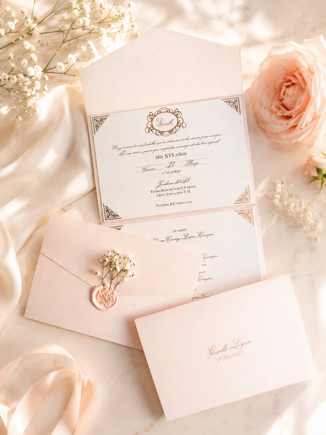 Blush Pink Quinceañera Invitation Suite I Elegant Blush Pink Wedding Invitation Suite