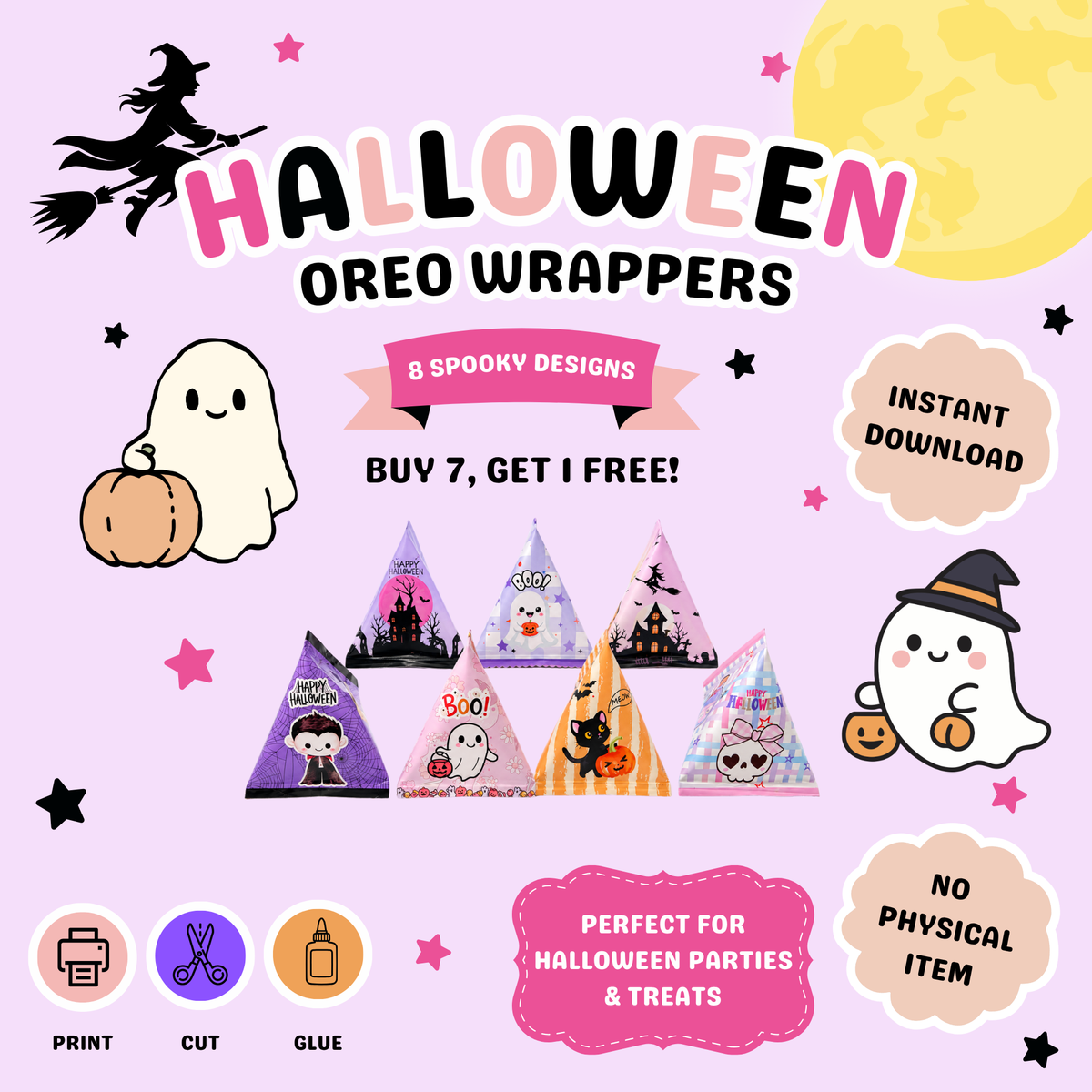 Halloween Triangle Oreo Cookie Wrappers-8 Digital Designs, Printable Party Treats