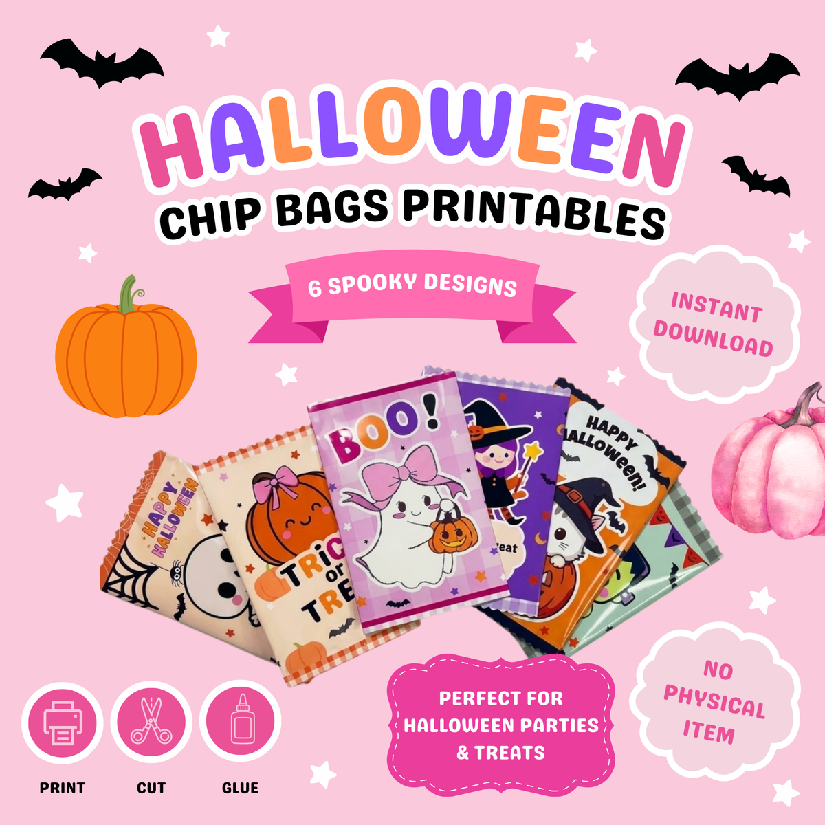 HALLOWEEN CUTE CHIP BAG PRINTABLE I 6 SPOOKY DESIGNS