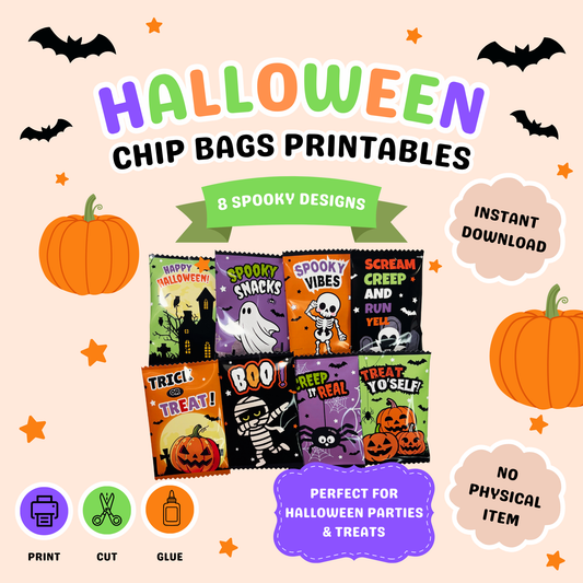HALLOWEEN CHIP BAG PRINTABLES I 8 SPOOKY DESIGNS