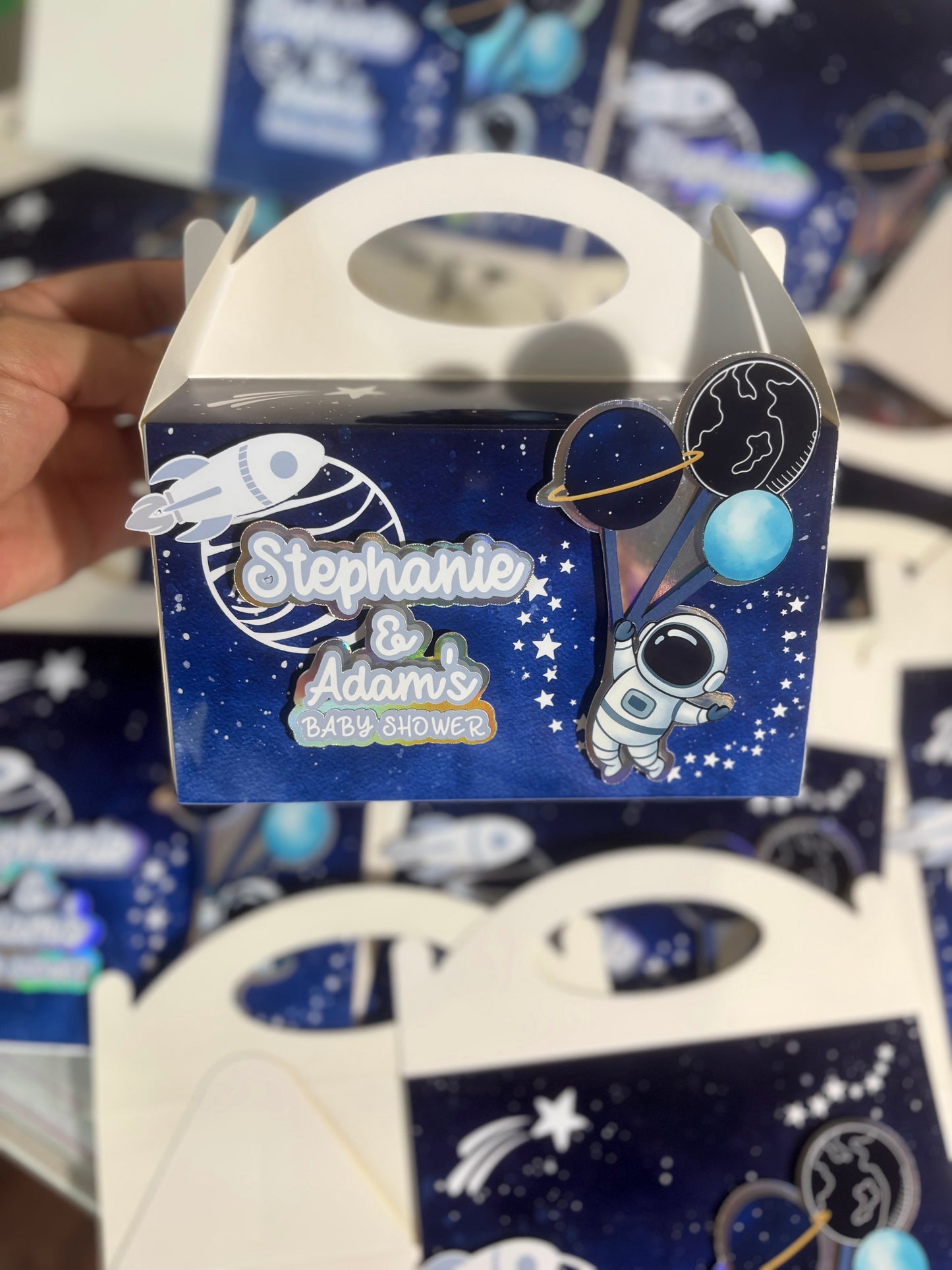 Astronaut Baby Shower Favor Box | Space Theme Treat Box | Personalized Baby Shower Party Box | Outer Space Candy Box