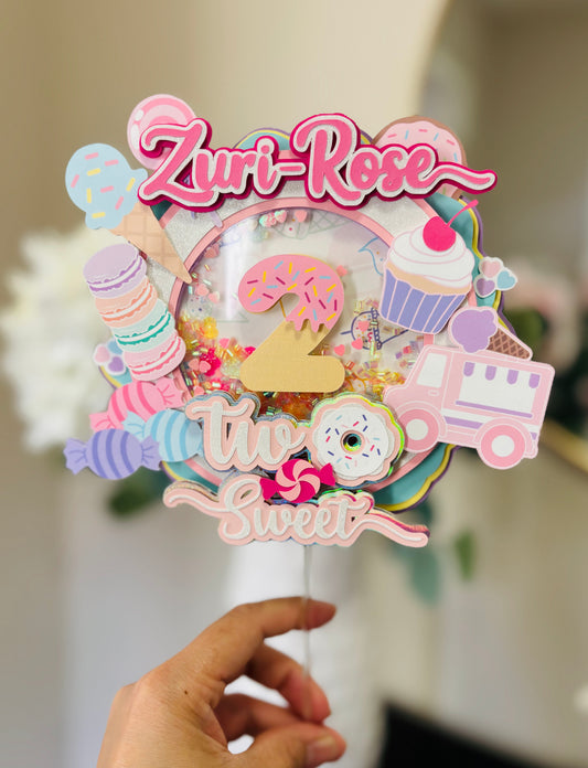 Two Sweet Cake Topper I Personalized 2nd Birthday Cake Decoration