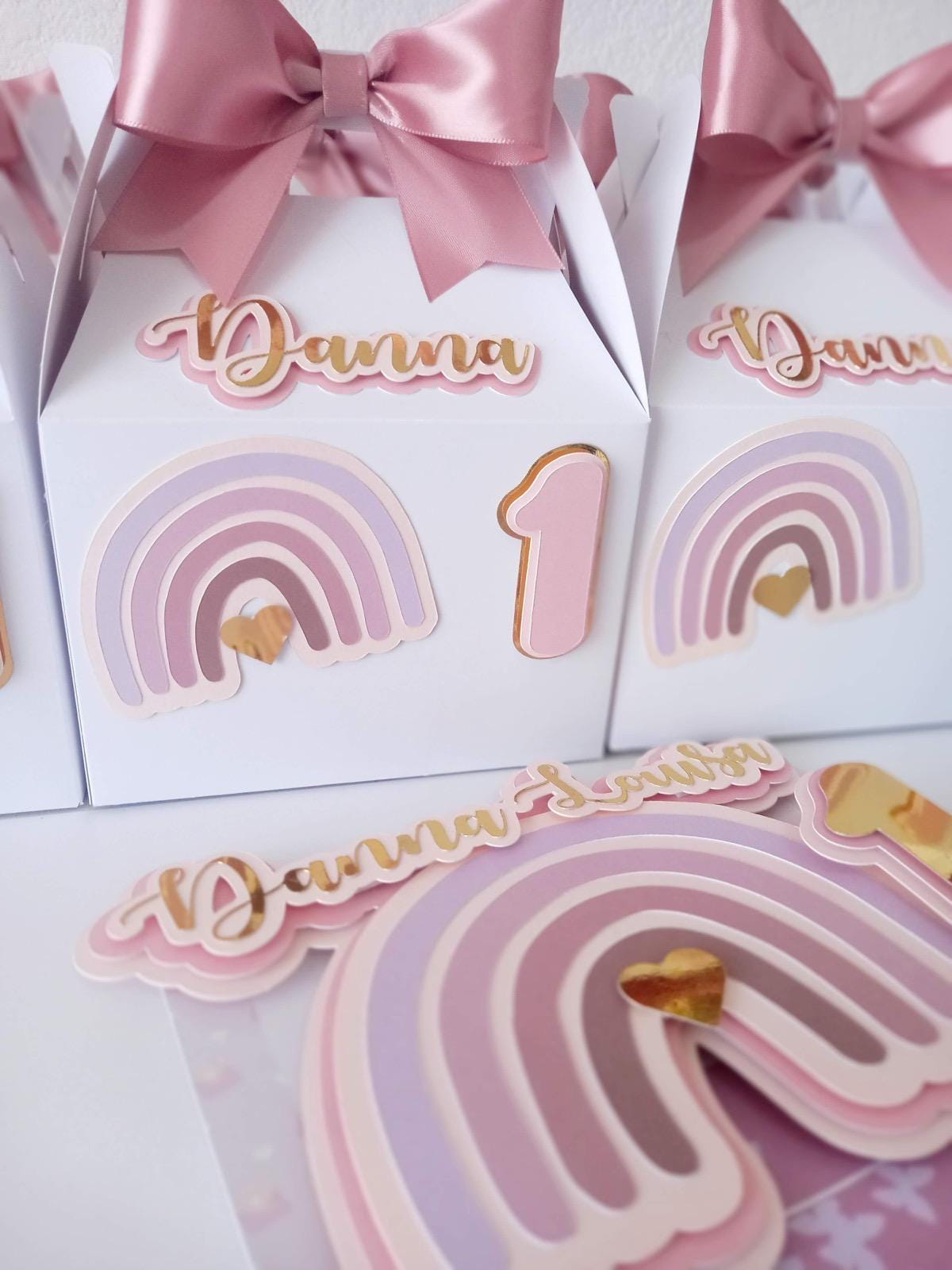 Rainbow First Birthday Favor Box I 1st Birthday Rainbow Treat Box I Custom Name Rainbow Party Favor I Birthday Party Rainbow Pink