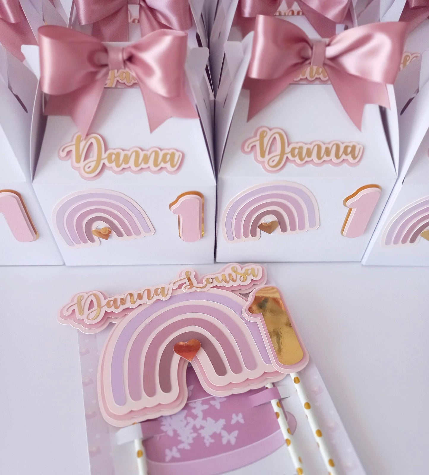 Rainbow First Birthday Favor Box I 1st Birthday Rainbow Treat Box I Custom Name Rainbow Party Favor I Birthday Party Rainbow Pink