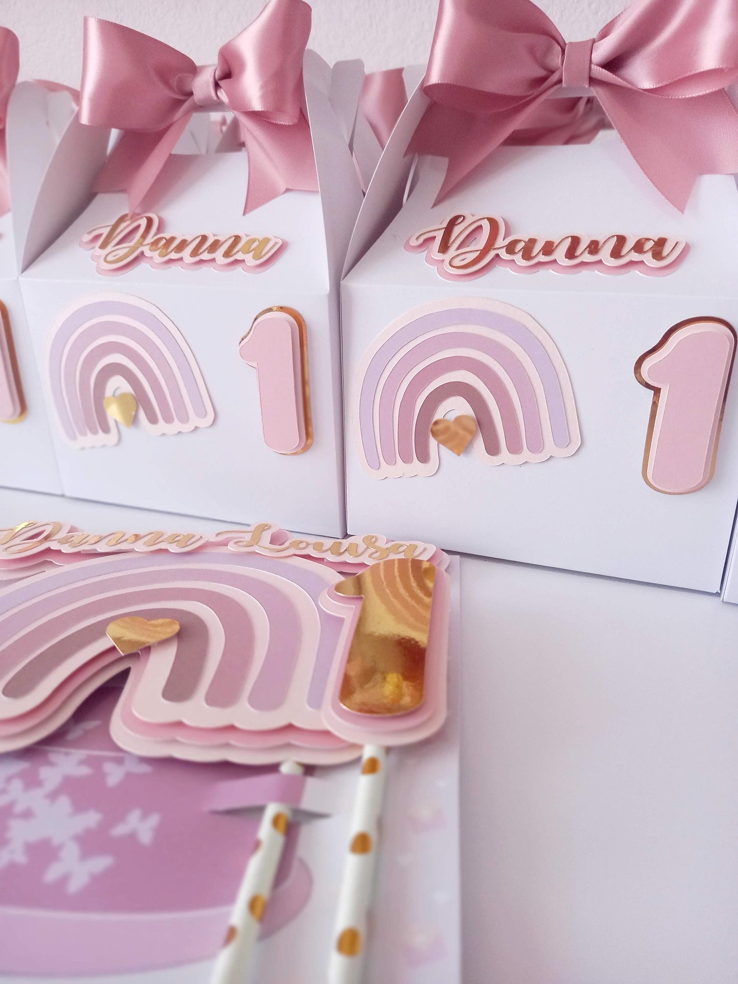 Rainbow First Birthday Favor Box I 1st Birthday Rainbow Treat Box I Custom Name Rainbow Party Favor I Birthday Party Rainbow Pink